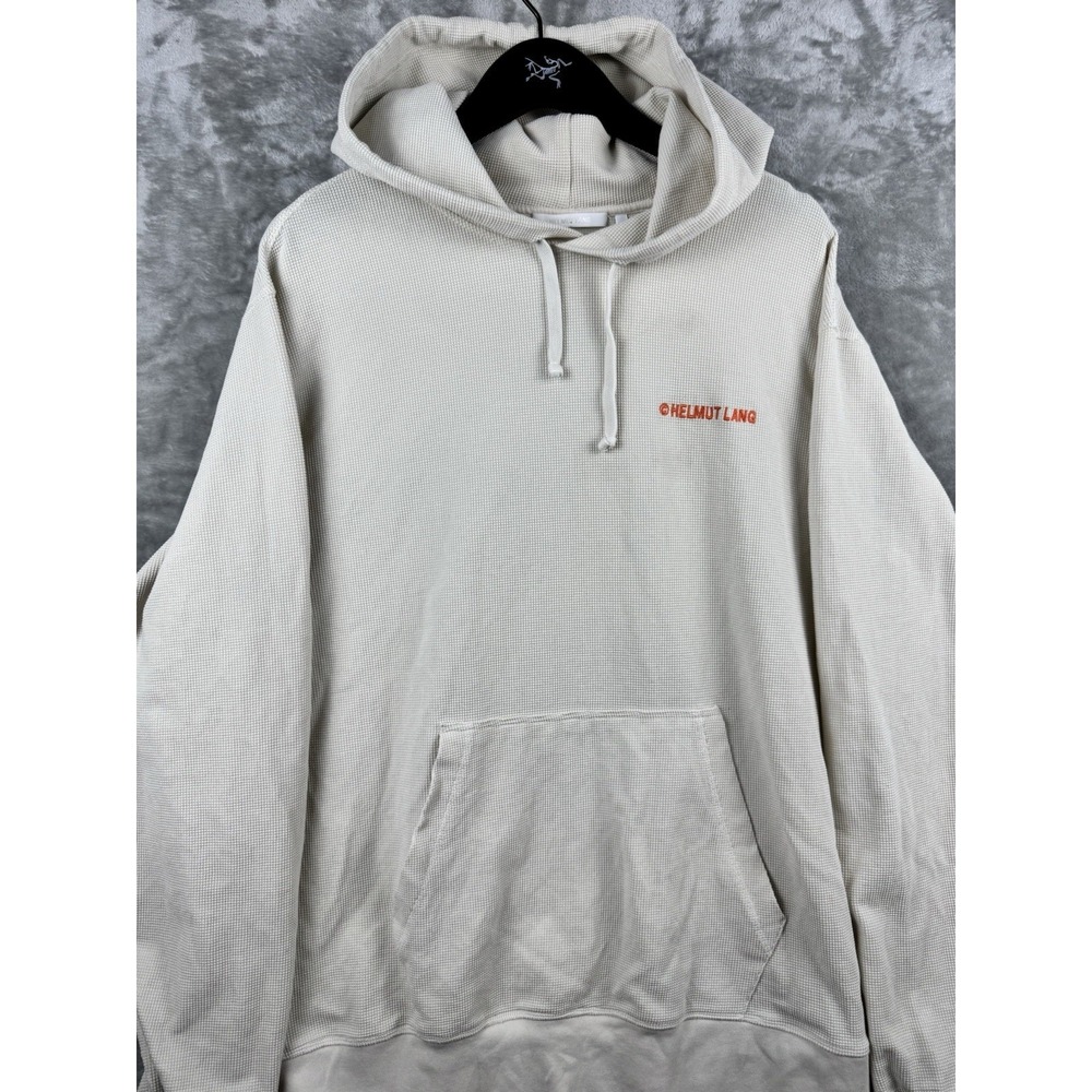 Helmut Lang Waffle Knit Pullover Hoodie Winter White FW‎ 21 Mens Medium Logo